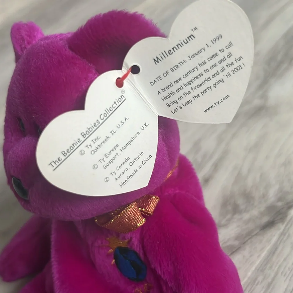 TY Purple Rare Retired 2000 Y2K Millennium Bear NWT - Picture 3 of 5